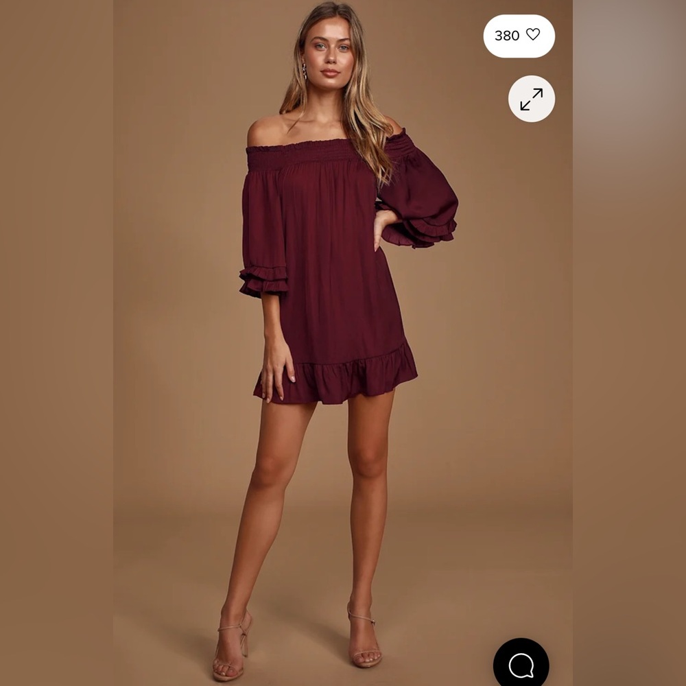 Lulus Dazzling Experience Burgundy Satin Off-the-shoulder Swing Dress